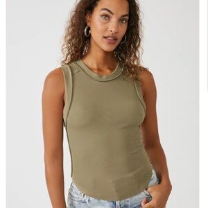 Free People Kate Ribbed Tank Top in Willow Green